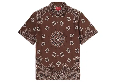Pre-owned Supreme Men's  Bandana Silk Short Sleeve Shirt In Brown