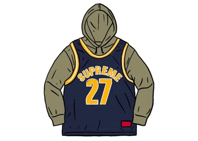 Pre-owned Supreme Men's  Basketball Jersey Hooded Sweatshirt In Light Olive