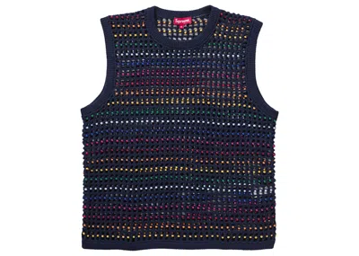 Pre-owned Supreme Men's  Beaded Sweater Vest In Navy Blue