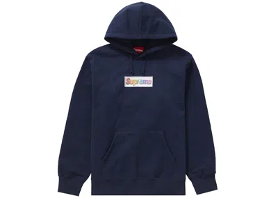 Pre-owned Supreme Men's  Bling Box Logo Hooded Sweatshirt In Navy Blue