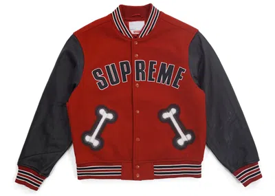 Pre-owned Supreme Men's  Bone Varsity Jacket In Red