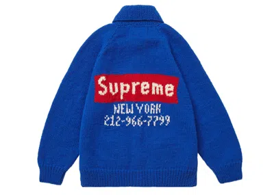 Pre-owned Supreme Men's  Box Logo Cowichan Sweater In Royal