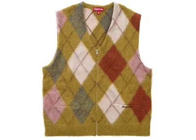 Pre-owned Supreme Men's  Brushed Argyle Zip Up Vest In Olive