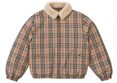 Pre-owned Supreme Men's  Burberry Shearling Collar Down Puffer Jacket In Beige