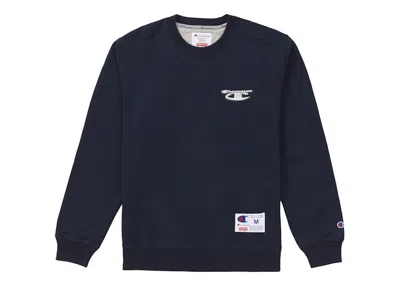 Pre-owned Supreme Men's  Champion 3d Metallic Crewneck Sweatshirt In Navy Blue