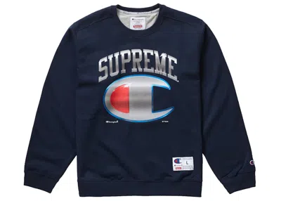 Pre-owned Supreme Men's  Champion Chrome Crewneck Sweatshirt In Navy Blue