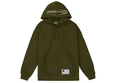 Pre-owned Supreme Men's  Champion Outline Hooded Sweatshirt In Dark Olive In Green