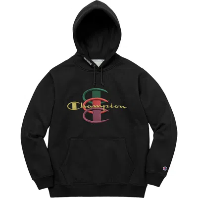 Pre-owned Supreme Men's  Champion Stacked C Hooded Sweatshirt In Black