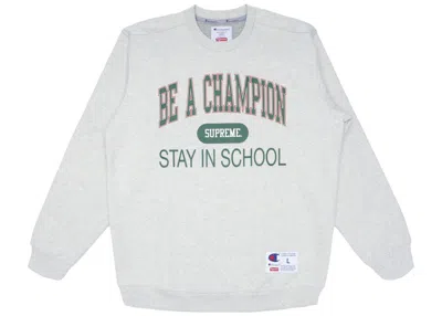 Pre-owned Supreme Men's  Champion Stay In School Crewneck Sweatshirt In Ash Grey