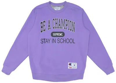 Pre-owned Supreme Men's  Champion Stay In School Crewneck Sweatshirt In Light Purple