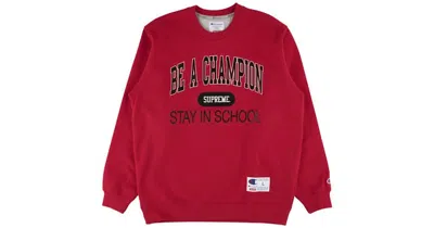 Pre-owned Supreme Men's  Champion Stay In School Crewneck Sweatshirt In Red
