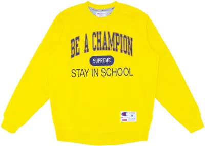 Pre-owned Supreme Men's  Champion Stay In School Crewneck Sweatshirt In Yellow