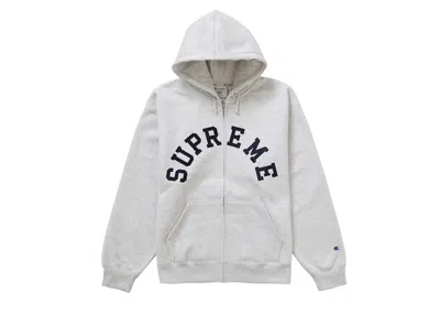 Pre-owned Supreme Men's  Champion Zip Up Hooded Sweatshirt In Ash Grey