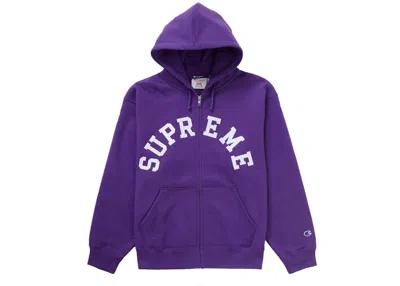 Pre-owned Supreme Men's  Champion Zip Up Hooded Sweatshirt In Purple