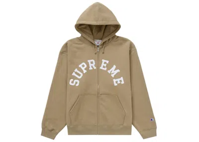 Pre-owned Supreme Men's  Champion Zip Up Hooded Sweatshirt In Tan In Brown