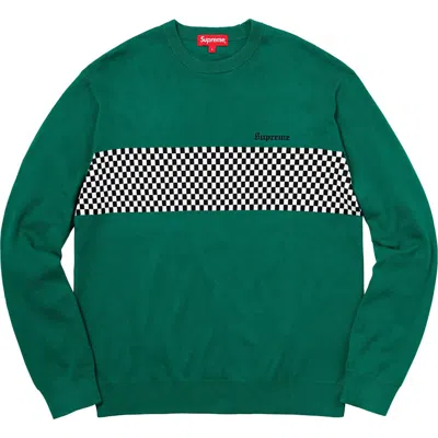 Pre-owned Supreme Men's  Checkered Panel Crewneck Sweatshirt Sweater In Forest Green