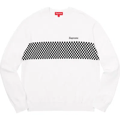 Pre-owned Supreme Men's  Checkered Panel Crewneck Sweatshirt Sweater In White