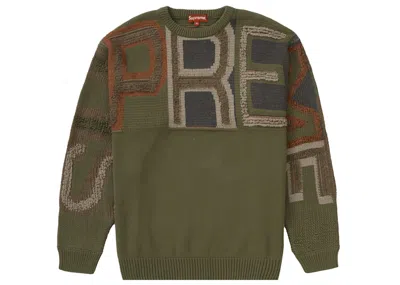 Pre-owned Supreme Men's  Chenille Logo Sweater In Olive In Green
