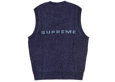 Pre-owned Supreme Men's  Chenille Sweater Vest In Navy Blue