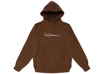 Pre-owned Supreme Men's  Classic Script Hooded Sweatshirt In Brown