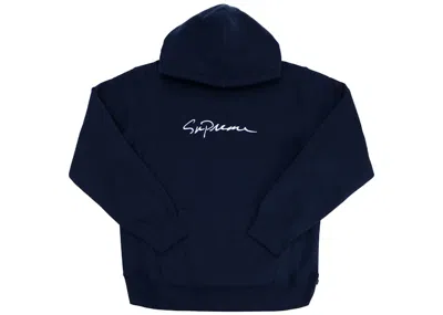 Pre-owned Supreme Men's  Classic Script Hooded Sweatshirt In Navy Blue