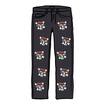 Pre-owned Supreme Men's  Clayton Patterson Skulls Embroidered Regular Jean In Black