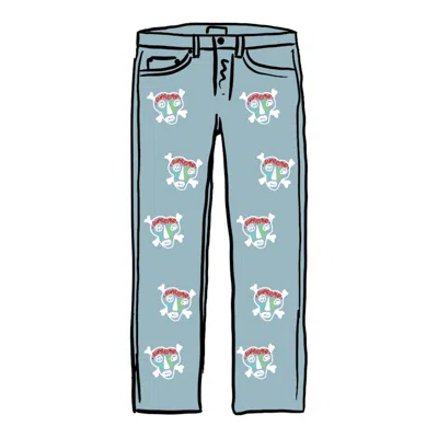 Pre-owned Supreme Men's  Clayton Patterson Skulls Embroidered Regular Jean In Blue