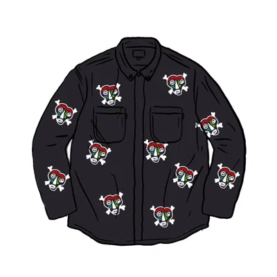 Pre-owned Supreme Men's  Clayton Patterson Skulls Embroidered Work Shirt In Black