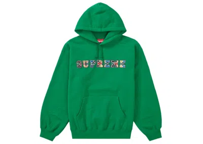 Pre-owned Supreme Men's  Collegiate Patchwork Leather Hooded Sweatshirt In Green