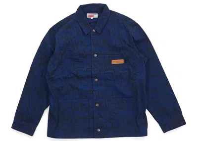 Pre-owned Supreme Men's  Comme Des Garcons Shirt Printed Canvas Chore Coat In Navy Blue