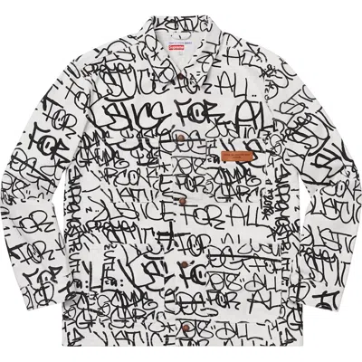 Pre-owned Supreme Men's  Comme Des Garcons Shirt Printed Canvas Chore Coat In White