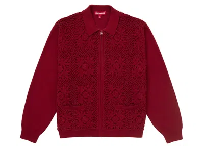 Pre-owned Supreme Men's  Crochet Zip Up Cardigan In Dark Red