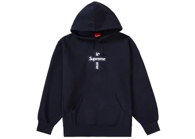 Pre-owned Supreme Men's  Cross Box Logo Hooded Sweatshirt In Navy Blue