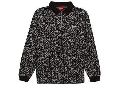 Pre-owned Supreme Men's  Currency Jacquard Zip Long Sleeve Polo In Black