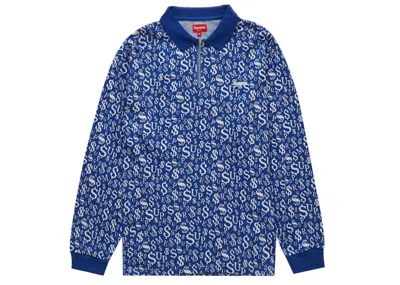 Pre-owned Supreme Men's  Currency Jacquard Zip Long Sleeve Polo In Blue