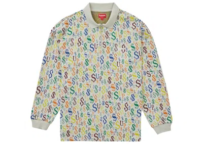 Pre-owned Supreme Men's  Currency Jacquard Zip Long Sleeve Polo In White