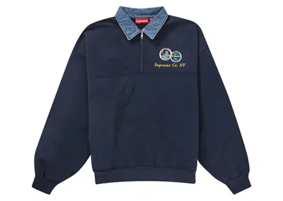 Pre-owned Supreme Men's  Denim Collar Half Zip Sweatshirt In Navy Blue