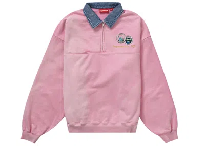 Pre-owned Supreme Men's  Denim Collar Half Zip Sweatshirt In Pink