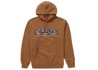 Pre-owned Supreme Men's  Denim Logo Hooded Sweatshirt In Brown