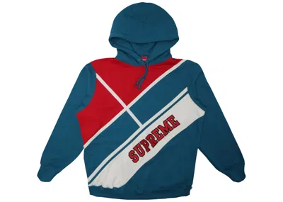 Pre-owned Supreme Men's  Diagonal Hooded Sweatshirt In Dark Aqua In Blue
