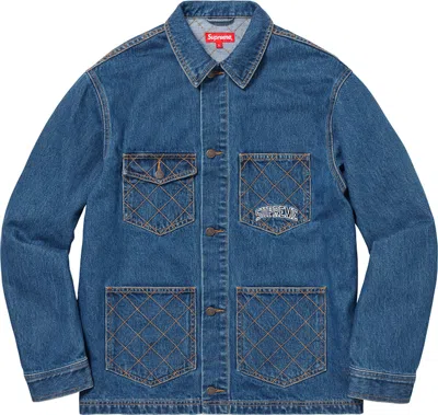 Pre-owned Supreme Men's  Diamond Stitch Chore Coat In Denim In Blue