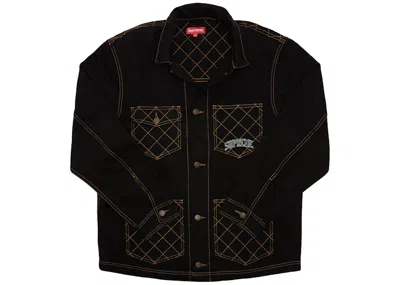 Pre-owned Supreme Men's  Diamond Stitch Denim Chore Coat In Black
