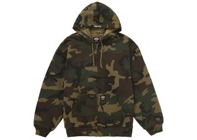Pre-owned Supreme Men's  Dickies Quilted Lined Zip Up Hooded Sweatshirt (fw25) In Woodland Camo In Multi