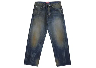 Pre-owned Supreme Men's  Distressed Loose Fit Selvedge Jean (fw25) In Washed Indigo In Blue