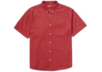 Pre-owned Supreme Men's  Embossed Denim Short Sleeve Shirt In Red