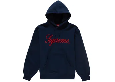 Pre-owned Supreme Men's  Embroidered Script Hooded Sweatshirt In Navy Blue