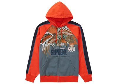 Pre-owned Supreme Men's  Falcon Raglan Zip Up Hooded Sweatshirt In Slate