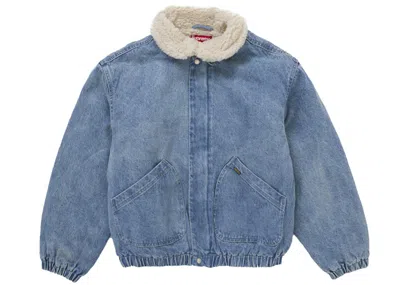 Pre-owned Supreme Men's  Faux Shearling Lined Bomber Jacket In Denim