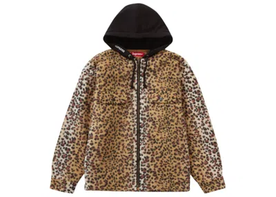 Pre-owned Supreme Men's  Fleece Zip Up Hooded Shirt In Brown Leopard