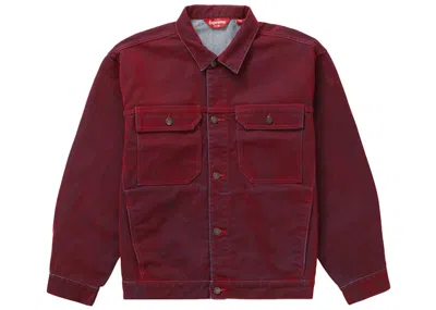 Pre-owned Supreme Men's  Flocked Denim Trucker Jacket In Red